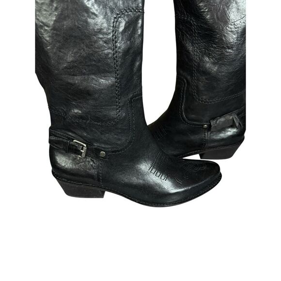 NEW Franco Sarto Black Leather Cowboy Western Boots Embroidered 8M - Picture 3 of 14